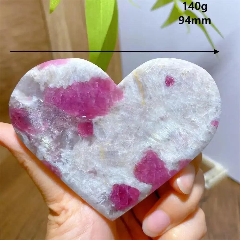 Unicorn Stone heart, 140g, 94mm, with swirling pink Tourmaline, smoky Quartz, and lavender Lepidolite.