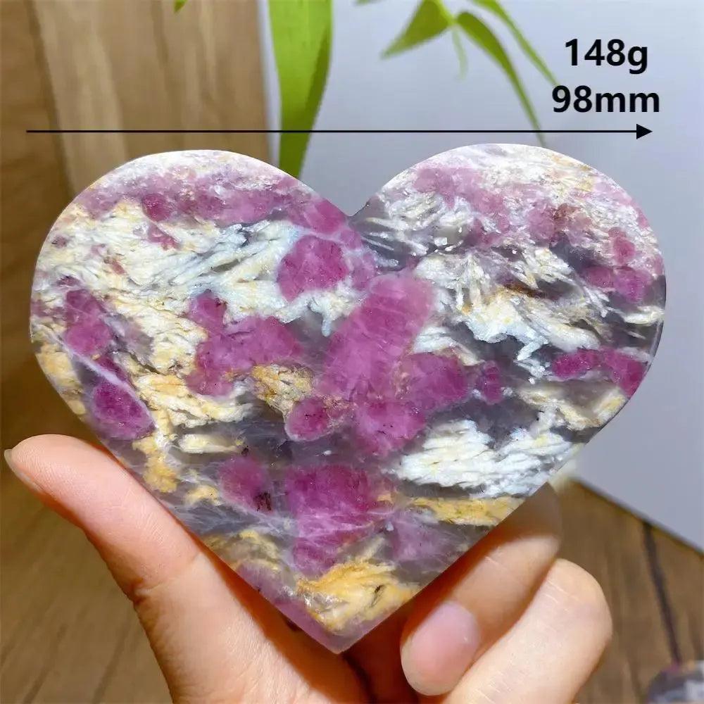 Unicorn Stone heart, 148g, 98mm, with swirling pink, grey, and purple patterns.