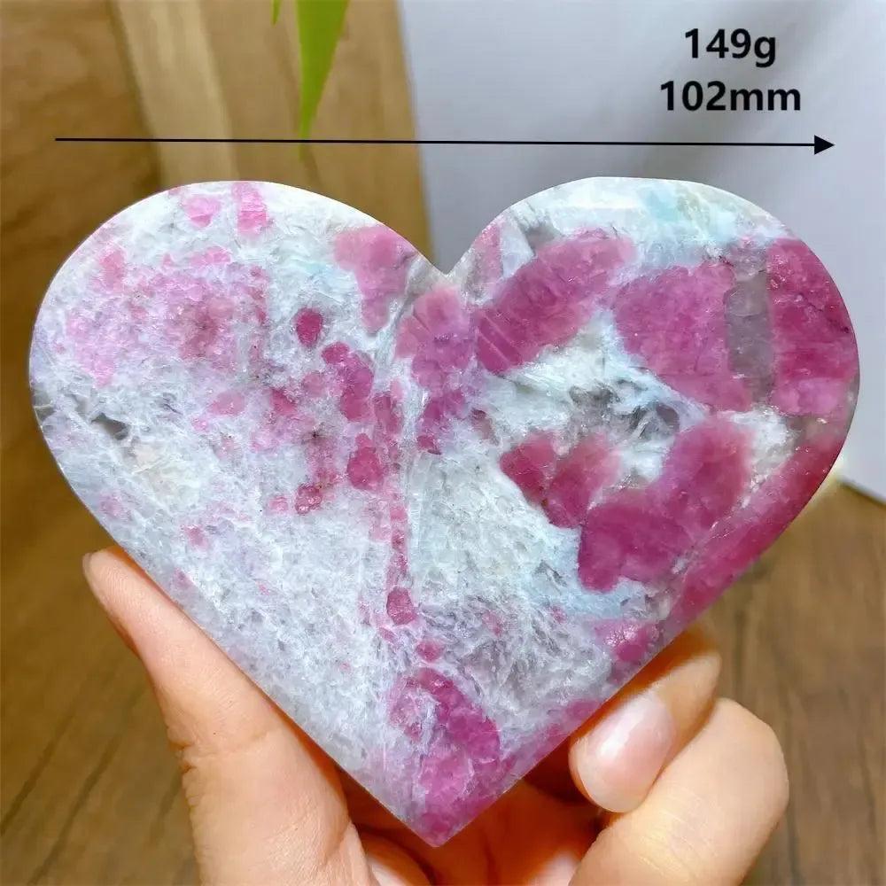Unicorn Stone heart, 149g, 102mm, with swirling pink Tourmaline, smoky Quartz, and lavender Lepidolite.