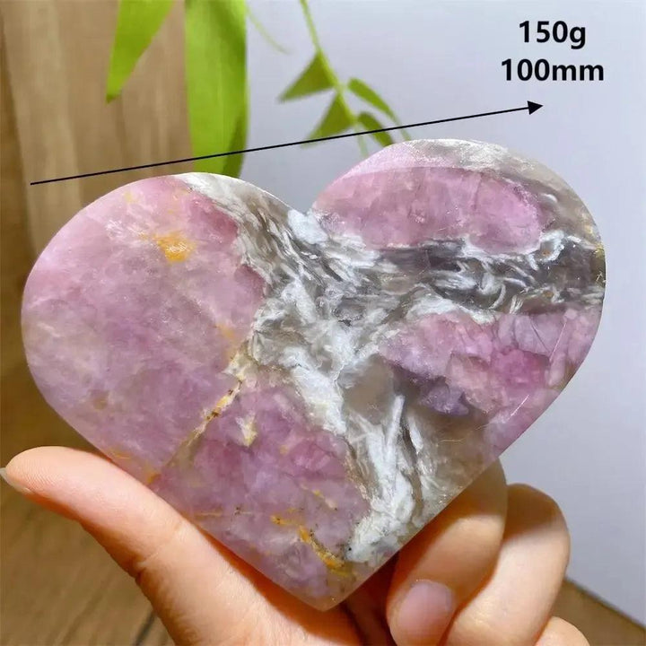 Unicorn Stone heart, 150g, 100mm, with swirling pink, grey, and purple hues.
