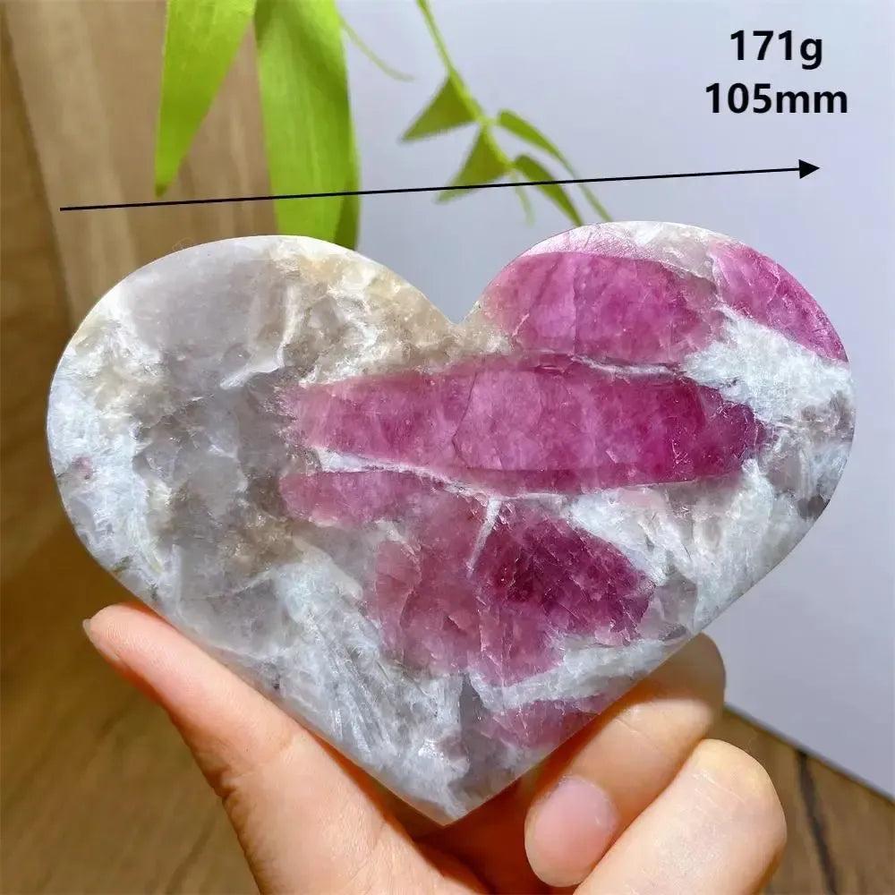 Unicorn Stone heart, 171g, 105mm, with swirling pink Tourmaline, grey Quartz, and lavender Lepidolite.