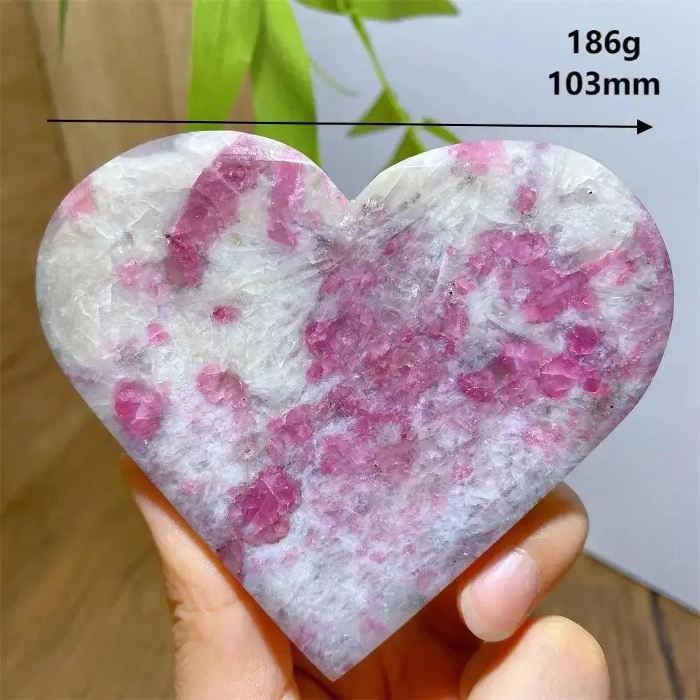 Unicorn Stone heart, 186g, 103mm, with swirling pink Tourmaline, grey Quartz, and lavender Lepidolite.