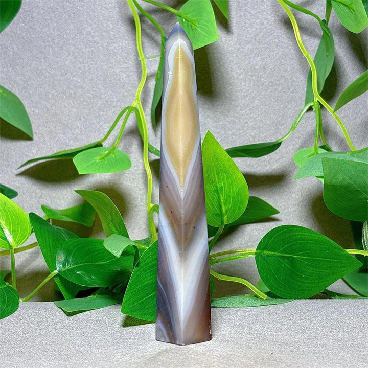 Natural Violet Line Agate Tower Crystal, a beautiful stone for home decor, Reiki, and energy healing.