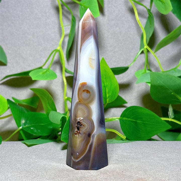 Natural Violet Line Agate Tower Crystal for home decoration, reiki, and energy healing.