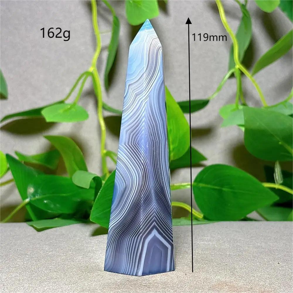 Violet Line Agate Tower Crystal, 119mm, 162g, natural stone quartz for reiki healing and home decor.