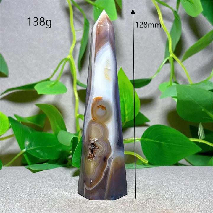 Natural Violet Line Agate Tower Crystal, 128mm, 138g. Perfect for Reiki, healing, and home decoration.
