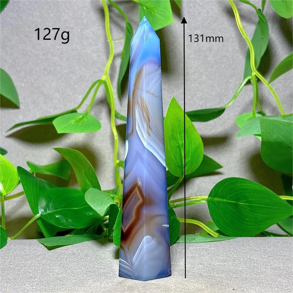 Violet Line Agate Tower Crystal, 131mm, 127g, for home decoration, reiki, and energy healing.