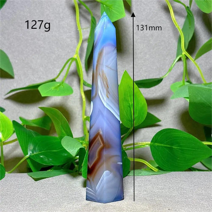Violet Line Agate Tower Crystal, 131mm, 127g, for home decoration, reiki, and energy healing.