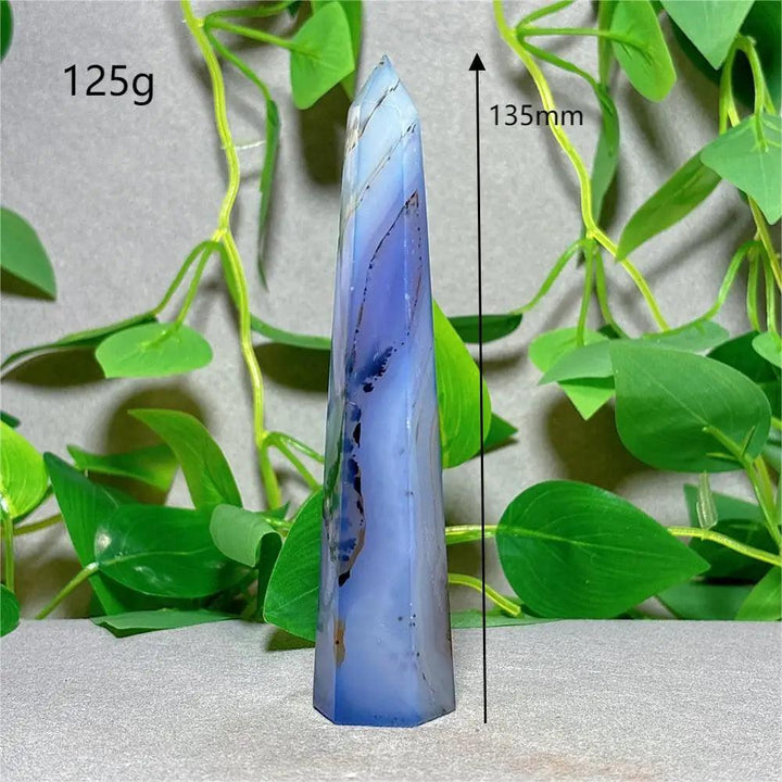 Violet Line Agate Tower Crystal, 135mm, 125g, for home decoration, reiki, and energy healing.