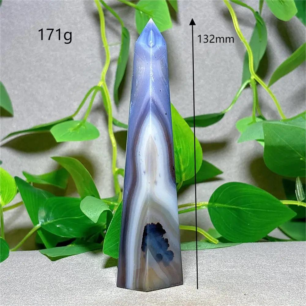Natural Violet Line Agate Tower Crystal, 132mm, 171g, for home decor, reiki, and energy healing.
