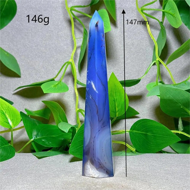 Violet Line Agate Tower Crystal, 147mm, 146g, for home decoration, reiki, and energy healing.