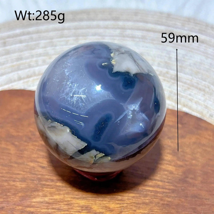 Volcanic Agate Sphere, 59mm, 285g. Earthy, banded, UV reactive crystal ball with grounding and transformative power.