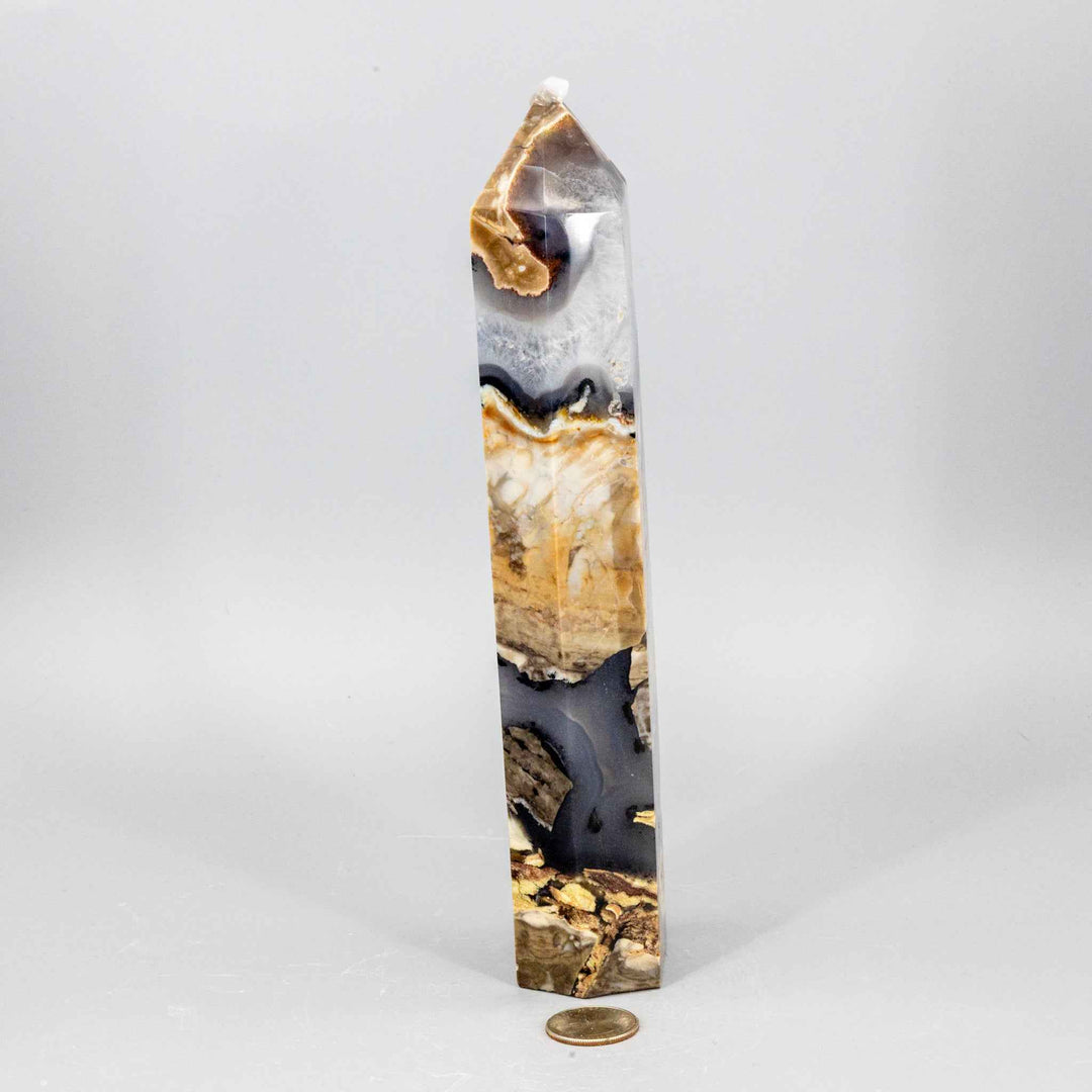 Volcano Agate Crystal Tower – XL UV Reactive-Towers-Crystal Destiny-Volcano Agate-838g - 9.50"H x 1.90"W-Crystal Destiny