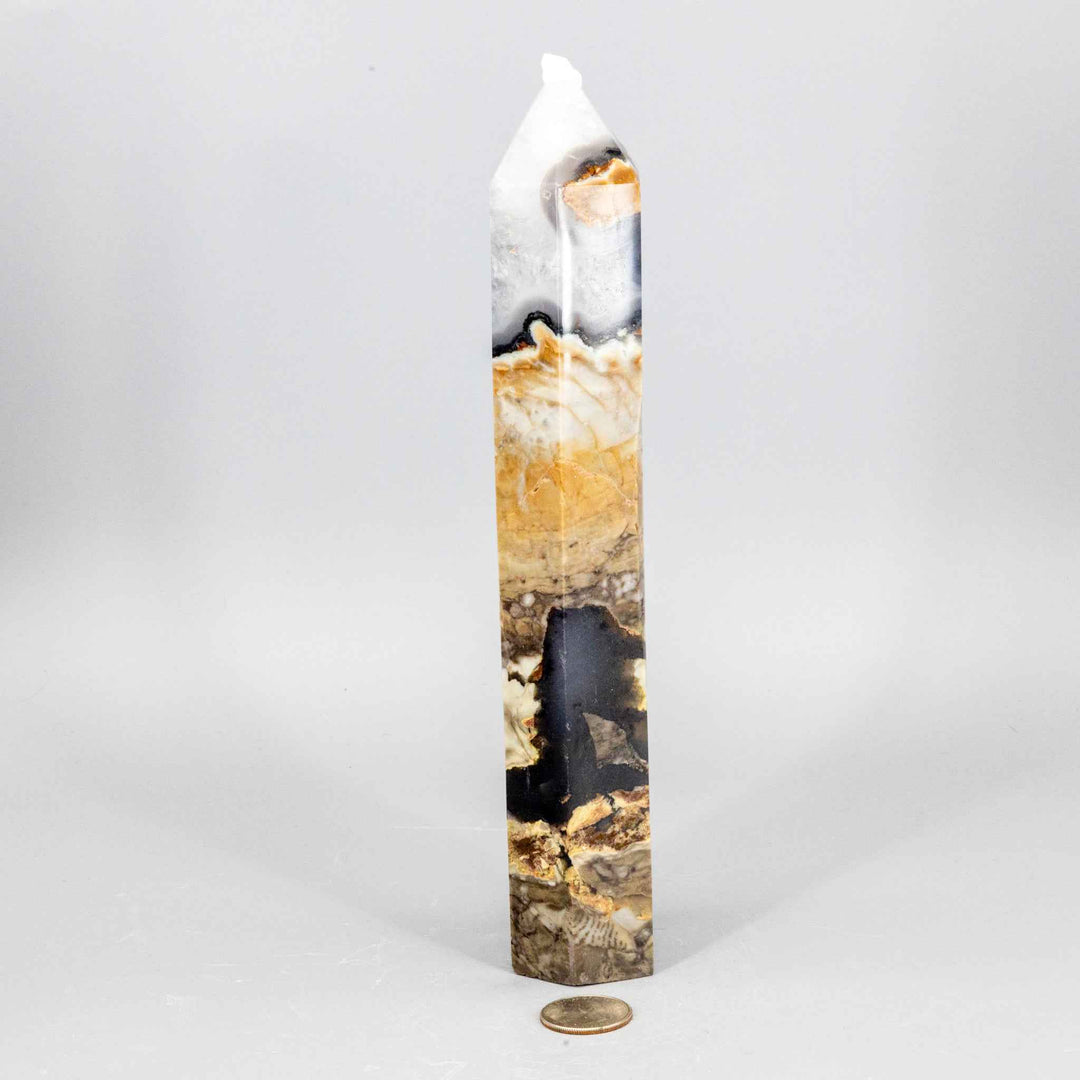 Volcano Agate Crystal Tower – XL UV Reactive-Towers-Crystal Destiny-Volcano Agate-838g - 9.50"H x 1.90"W-Crystal Destiny