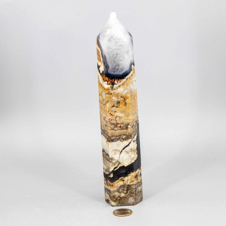 Volcano Agate Crystal Tower – XL UV Reactive-Towers-Crystal Destiny-Volcano Agate-838g - 9.50"H x 1.90"W-Crystal Destiny