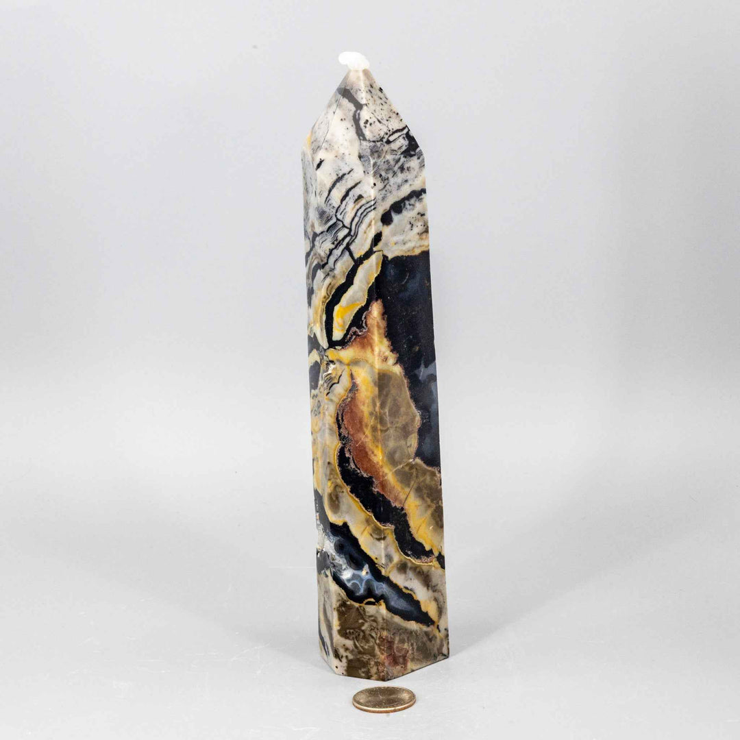 Volcano Agate Crystal Tower – XL UV Reactive-Towers-Crystal Destiny-Volcano Agate-838g - 9.50"H x 1.90"W-Crystal Destiny