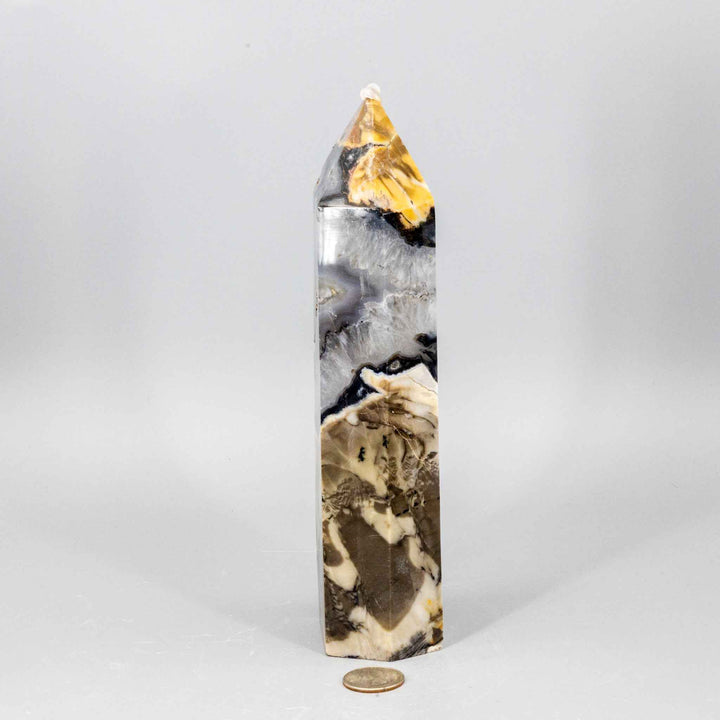 Volcano Agate Crystal Tower – XL UV Reactive-Towers-Crystal Destiny-Volcano Agate-838g - 9.50"H x 1.90"W-Crystal Destiny