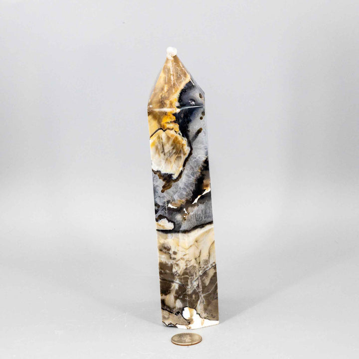 Volcano Agate Crystal Tower – XL UV Reactive-Towers-Crystal Destiny-Volcano Agate-838g - 9.50"H x 1.90"W-Crystal Destiny