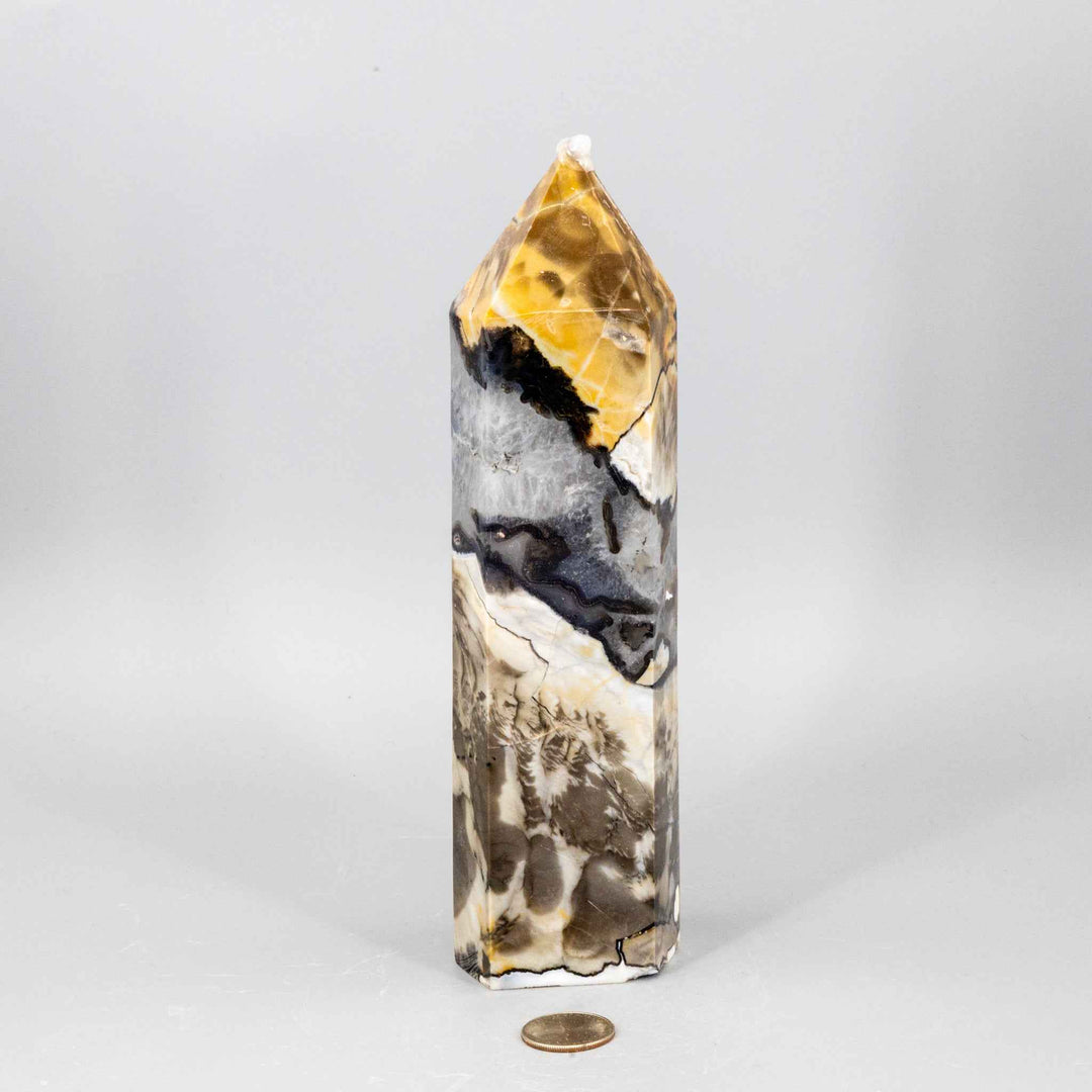 Volcano Agate Crystal Tower – XL UV Reactive-Towers-Crystal Destiny-Volcano Agate-1156g - 9.00"H x 2.50"W-Crystal Destiny