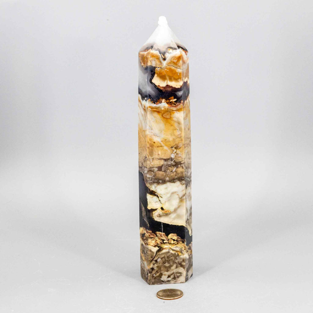 Volcano Agate Crystal Tower – XL UV Reactive-Towers-Crystal Destiny-Volcano Agate-854g - 9.50"H x 2.00"W-Crystal Destiny