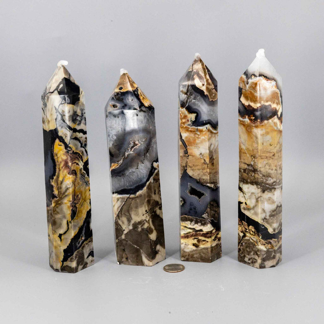 Volcano Agate Crystal Tower – XL UV Reactive-Towers-Crystal Destiny-Volcano Agate-838g - 9.50"H x 1.90"W-Crystal Destiny