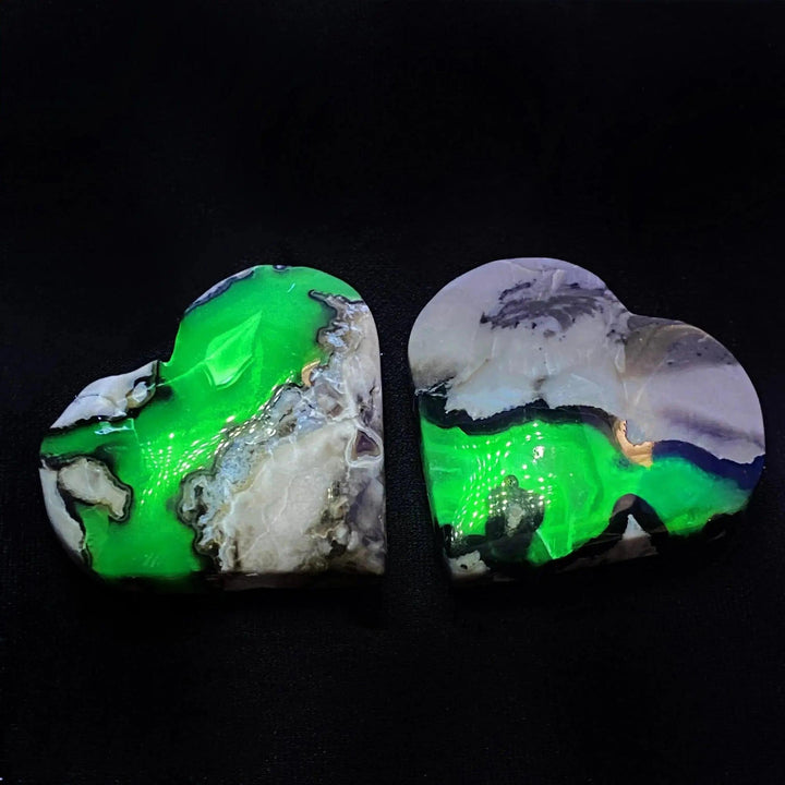 Volcano Agate Heart Stones UV Fluorescent