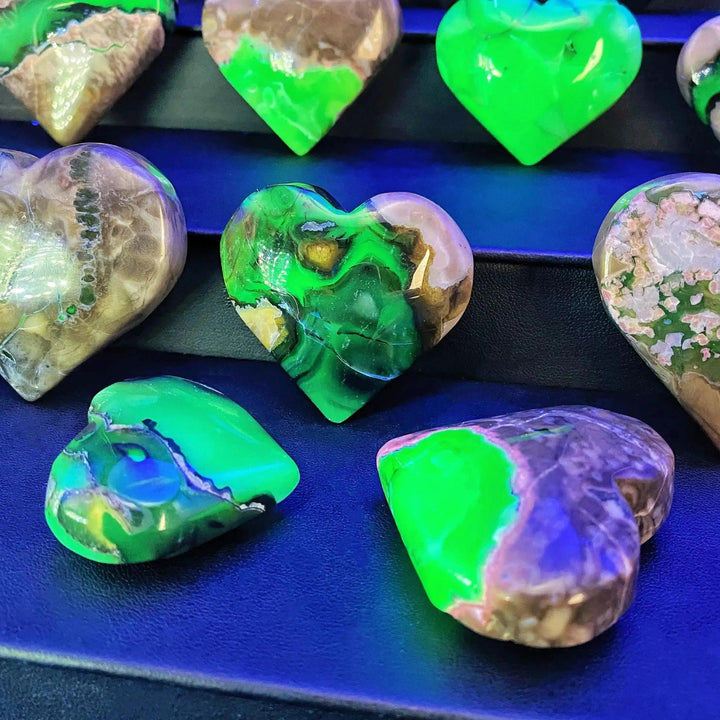 Volcano Agate Heart Stones UV Fluorescent