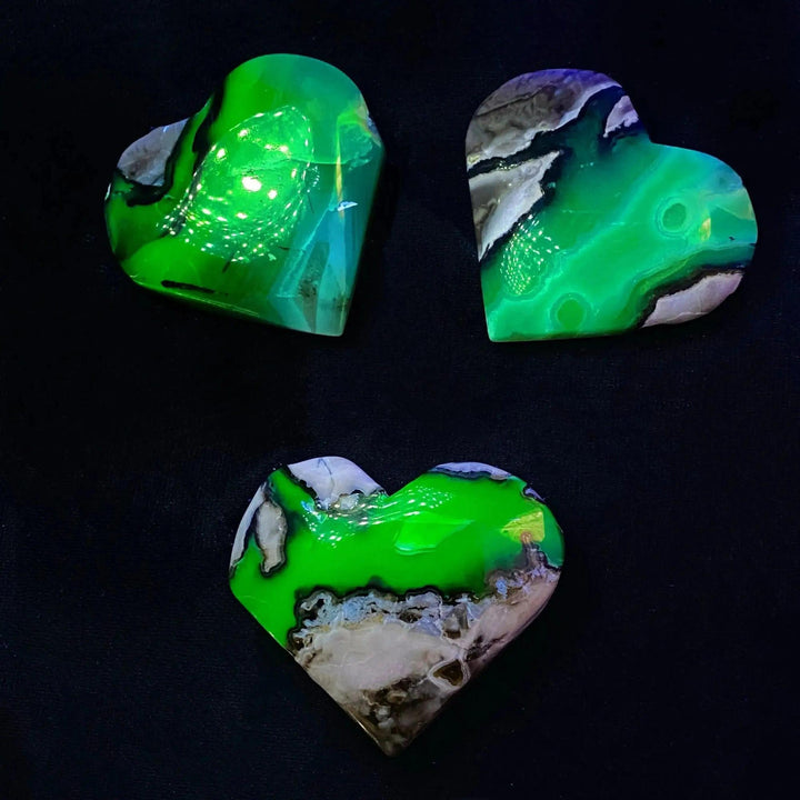 Volcano Agate Heart Stones UV Fluorescent