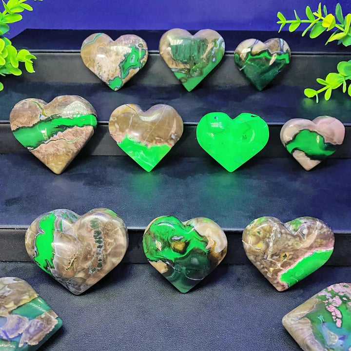 Volcano Agate Heart Stones UV Fluorescent