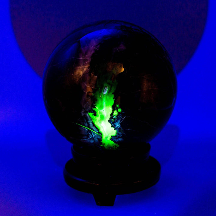 Volcano Agate Sphere HUGE - 186mm (18.4lbs) UV Reactive-Spheres-Crystal Destiny-Volcano Agate-18.4lbs - 7.25" Diameter-Crystal Destiny