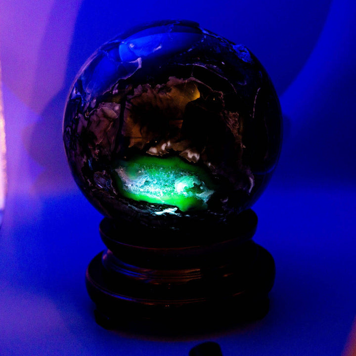 Volcano Agate Sphere XXL 47lbs UV Reactive-Spheres-Crystal Destiny-Volcano Agate-47lbs - 10" Diameter-Crystal Destiny