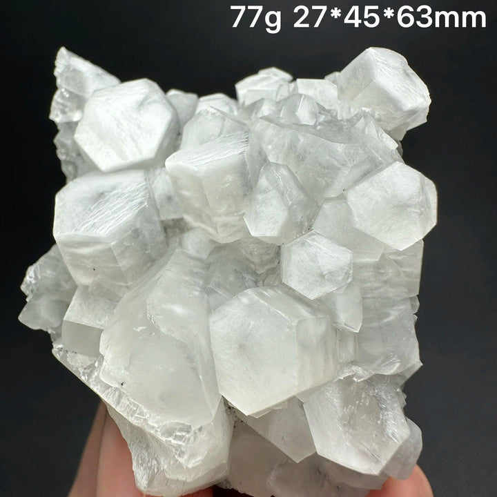 Raw white calcite crystal cluster healing stone specimen with natural hexagonal formations.