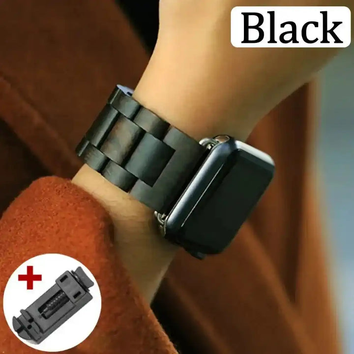 Wooden Apple Watch Band-Bands-Ali-Black-44mm 45mm 49mm-Crystal Destiny