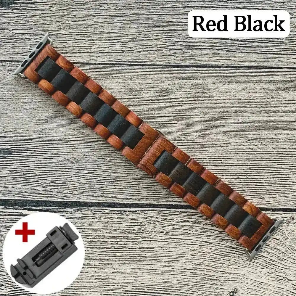 Wooden Apple Watch Band-Bands-Ali-Red Black-44mm 45mm 49mm-Crystal Destiny