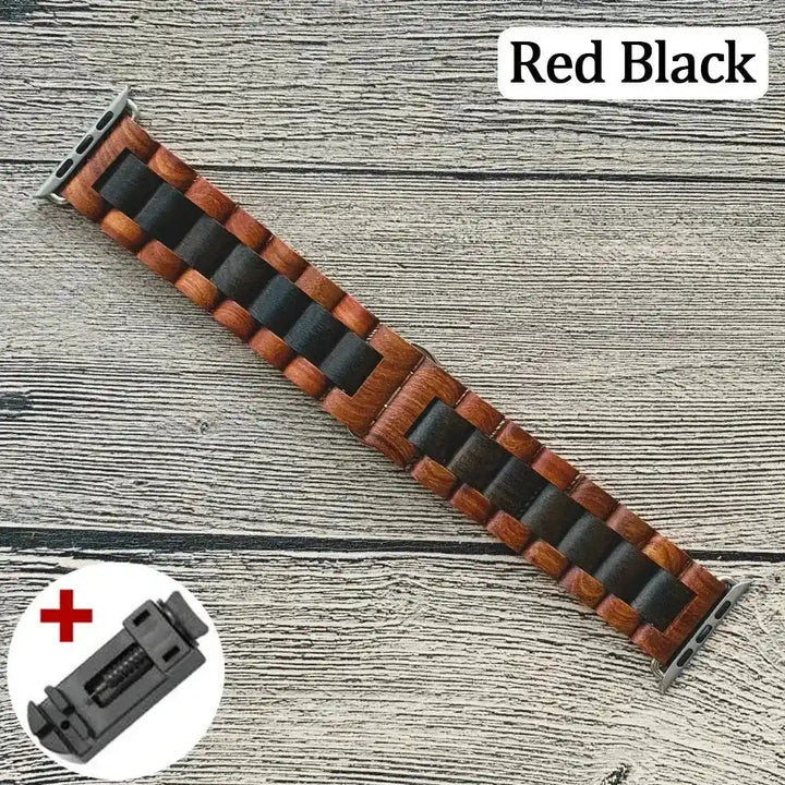 Wooden Apple Watch Band-Bands-Ali-Red Black-44mm 45mm 49mm-Crystal Destiny