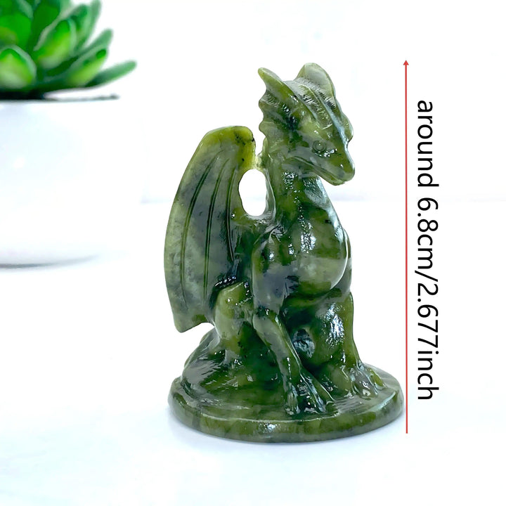 Green Xiuyan Jade Pterosaur Dragon carving, 6.8cm tall, for home decor and gifting.
