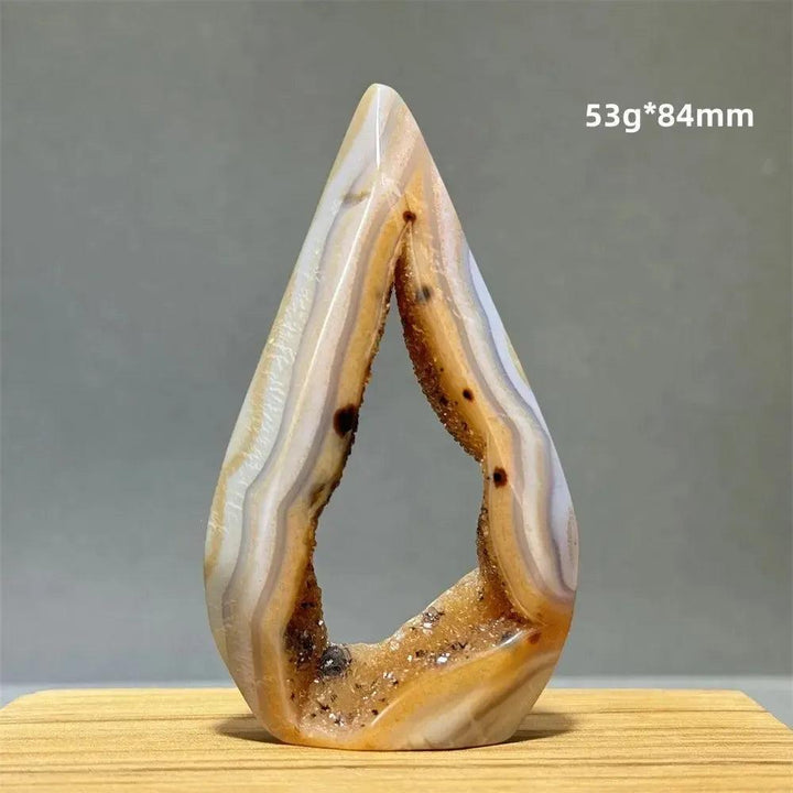 Yellow Agate Freeform Cave Torch from Crystal Destiny. Natural banded mineral specimen with sparkling druzy interior.