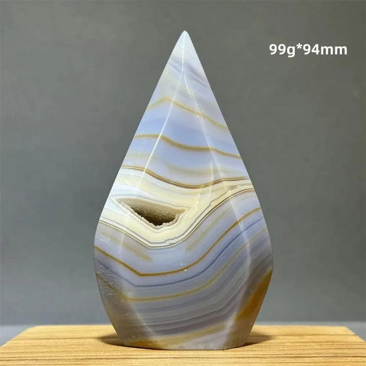 Banded blue and yellow agate freeform cave torch, 99g, 94mm, from Crystal Destiny.