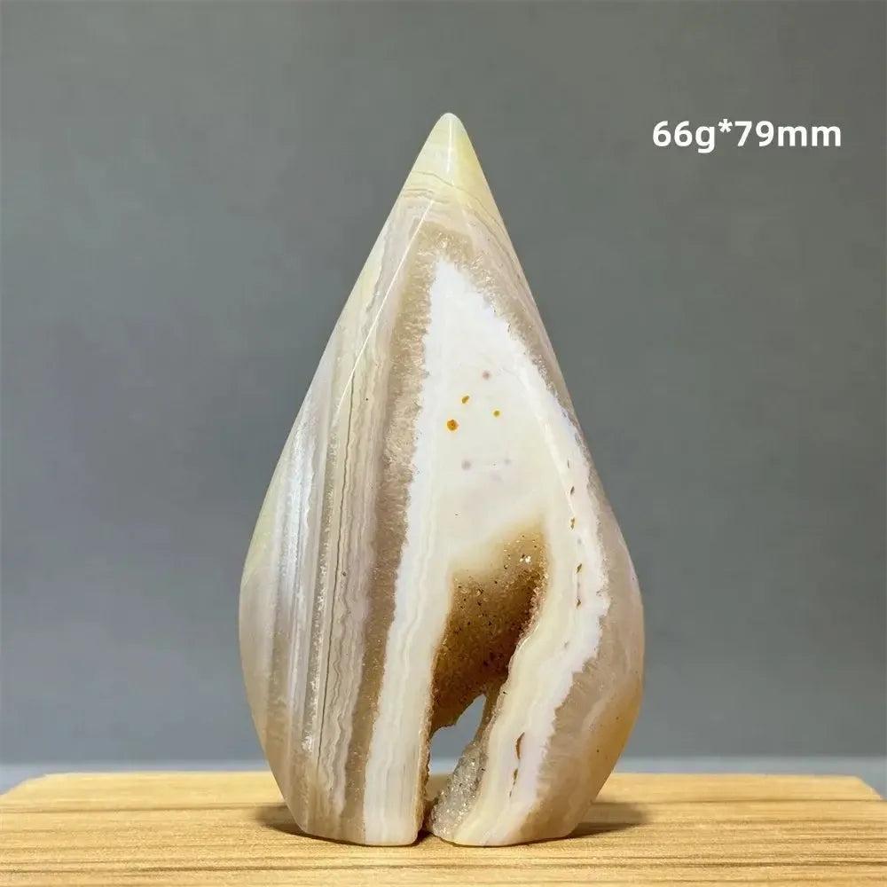 Yellow Agate freeform cave torch from Crystal Destiny, 66g, 79mm, with warm banded layers.