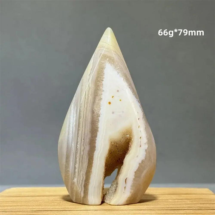 Yellow Agate freeform cave torch from Crystal Destiny, 66g, 79mm, with warm banded layers.