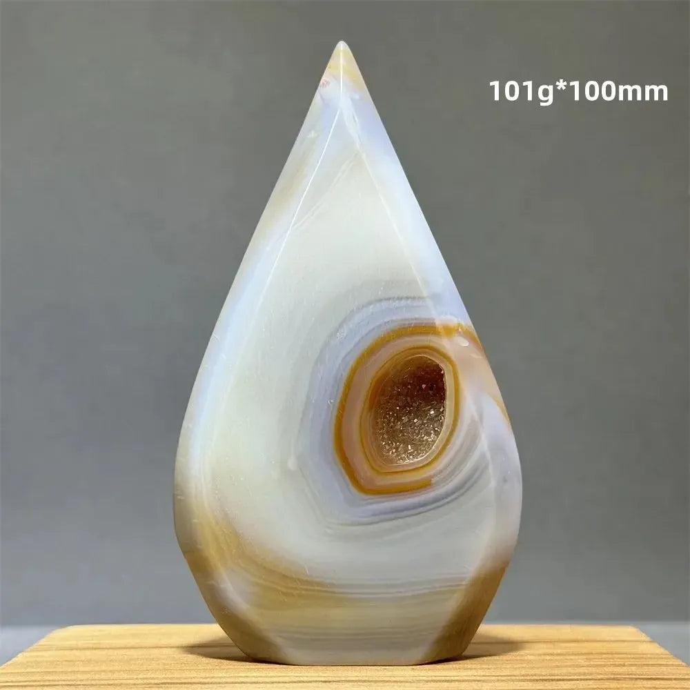 Yellow Agate Freeform Cave Torch from Crystal Destiny, 101g, 100mm, with a golden geode opening.