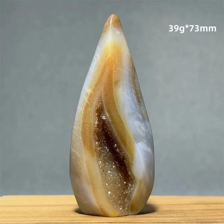 Yellow Agate Freeform Cave Torch from Crystal Destiny, 39g, 73mm. Uplifting solar stone with sparkling druzy.