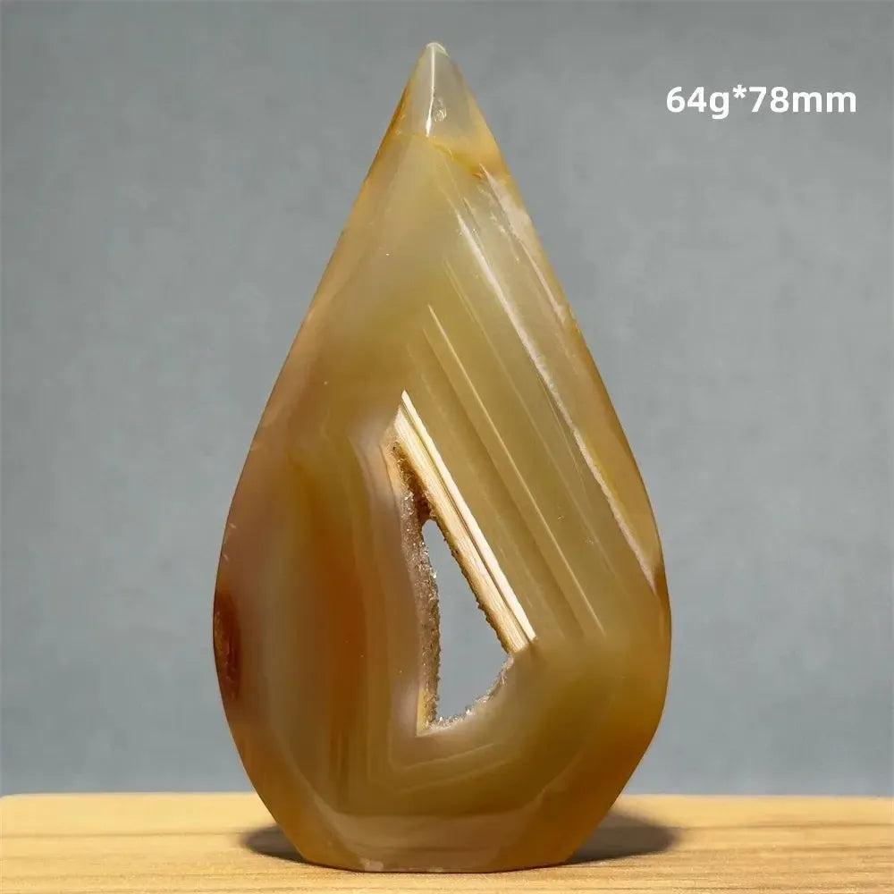 Yellow Agate Freeform Cave Torch from Crystal Destiny, 64g, 78mm, with warm banded layers and natural hollow.