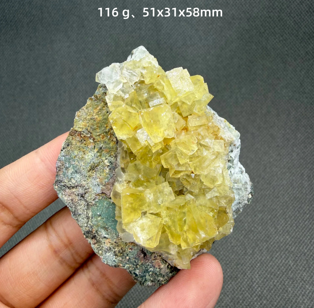 Yellow Fluorite Cubic Crystal Cluster