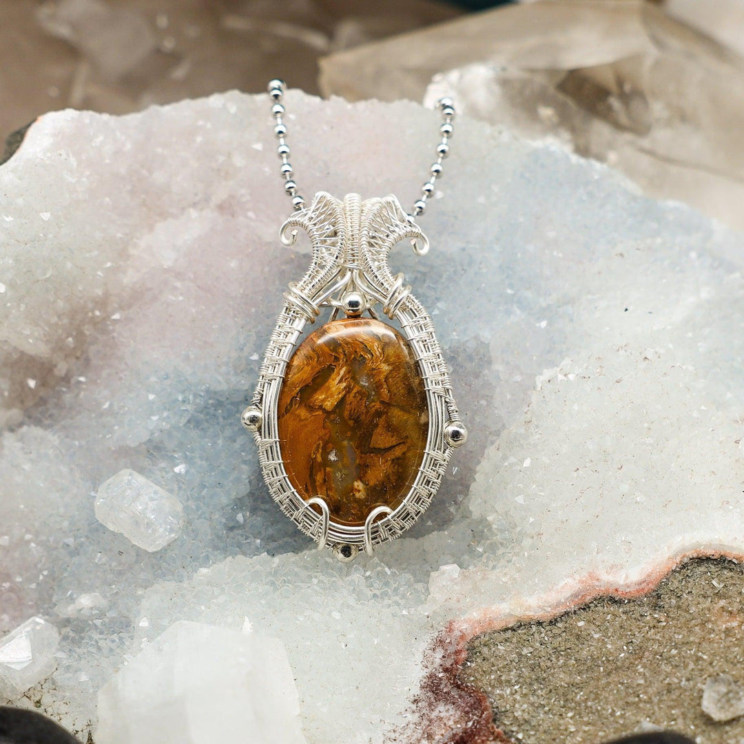 Yellow Jasper Wire Wrap Pendant, 2.25-inch, handcrafted copper wire with warm golden-amber stone for confidence.
