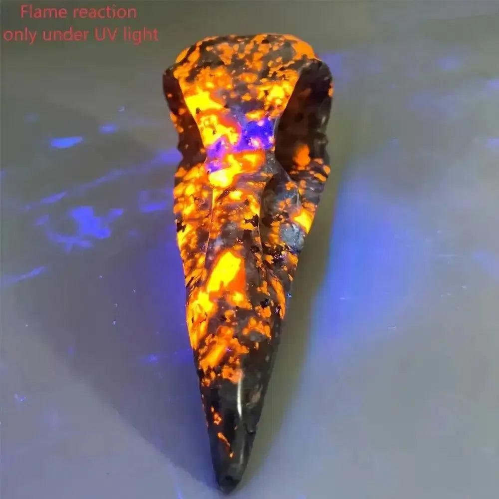 Yooperlite Crow Skull Crystal Carving UV Reactive