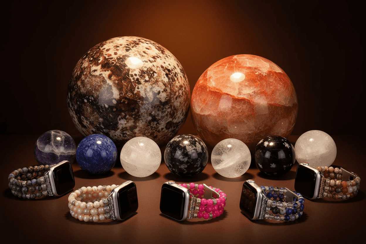 Natural Crystal Spheres and Beaded Apple Watch Bands - Premium Healing Crystals and Handmade Jewelry by Crystal Destiny