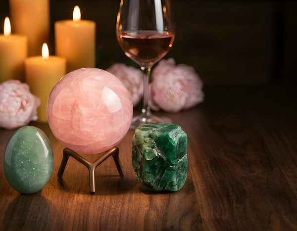 Taurus season crystals by candlelight