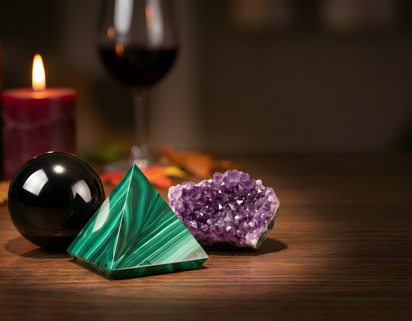 Scorpio season crystals by candlelight